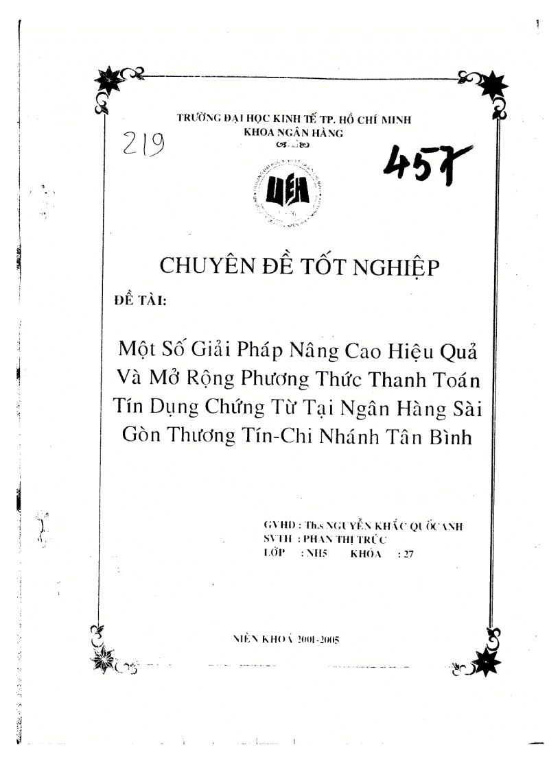 Một số giải pháp nâng cao hiệu quả và mở rộng phương thức thanh toán tín dụng chứng từ tại ngân hàng Sài Gòn thương tín chi nhánh Tân Bình