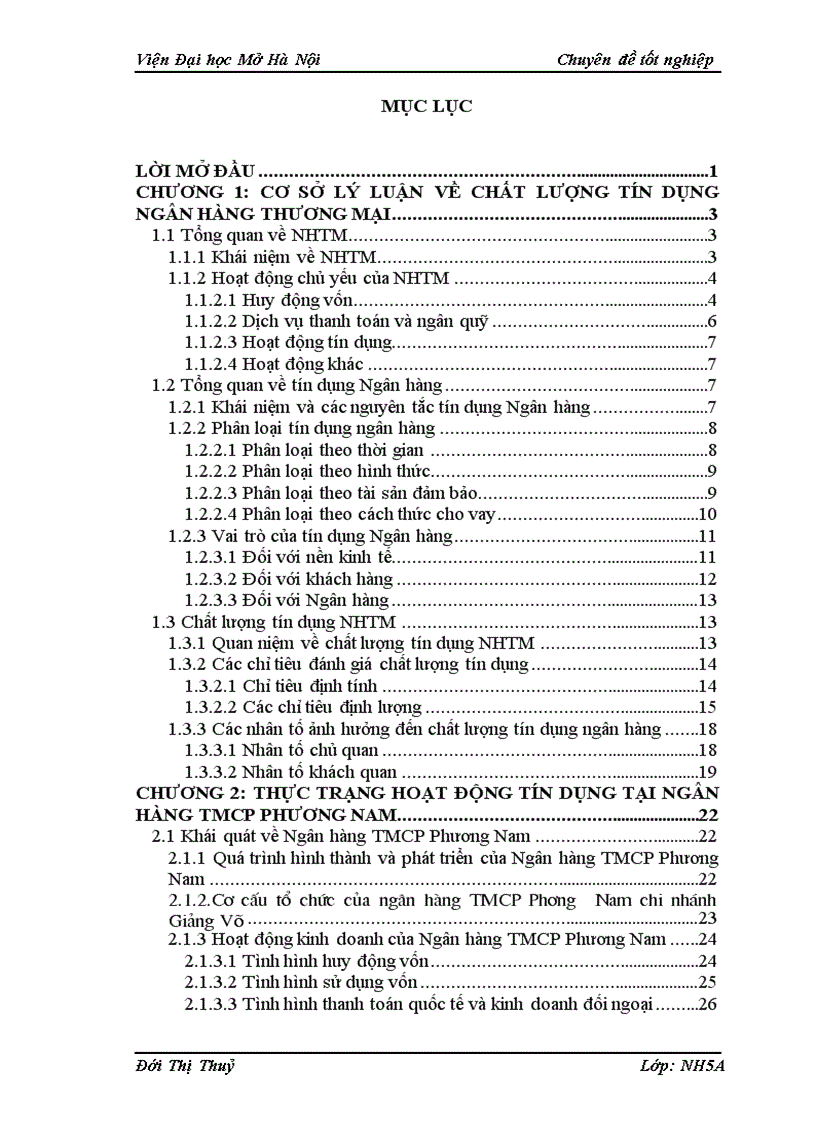 Nâng cao chất lượng hoạt động tín dụng tại Ngân hàng TMCP Phương Nam