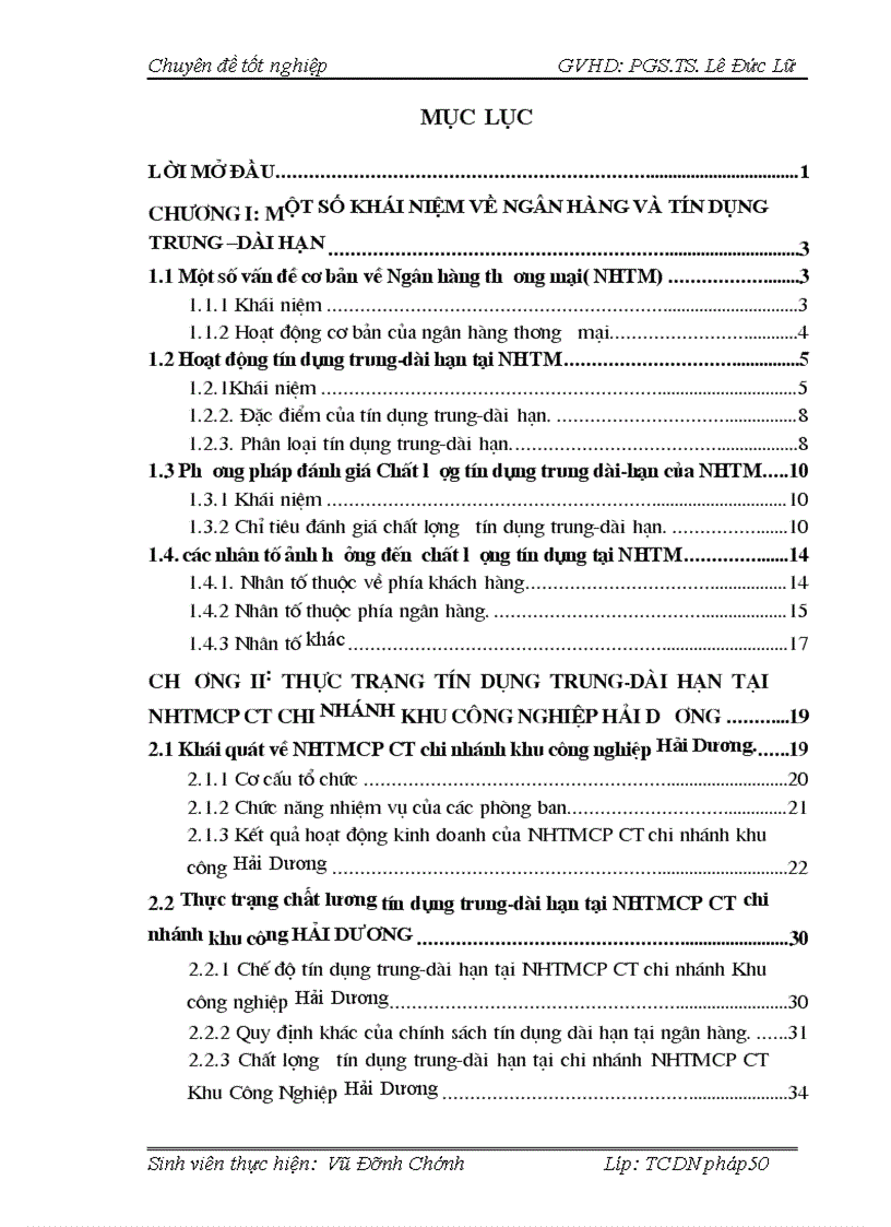 Nâng cao chất lượng tín dụng trung dài hạn tại chi nhánh NHTMCP CT Khu công nghiệp HẢI DƯƠNG