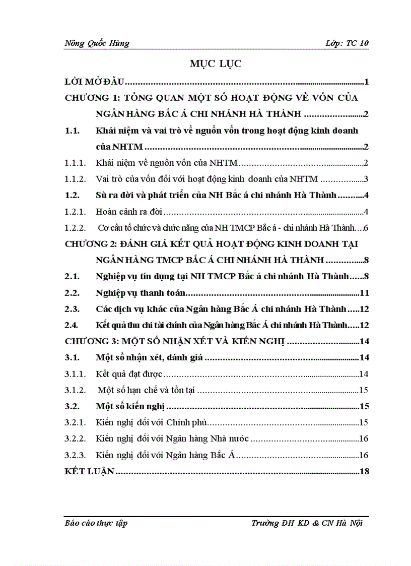 Định hướng phát triển của Ngân hàng TMCP Bắc Á chi nhánh Hà Thành và một số kiến nghị