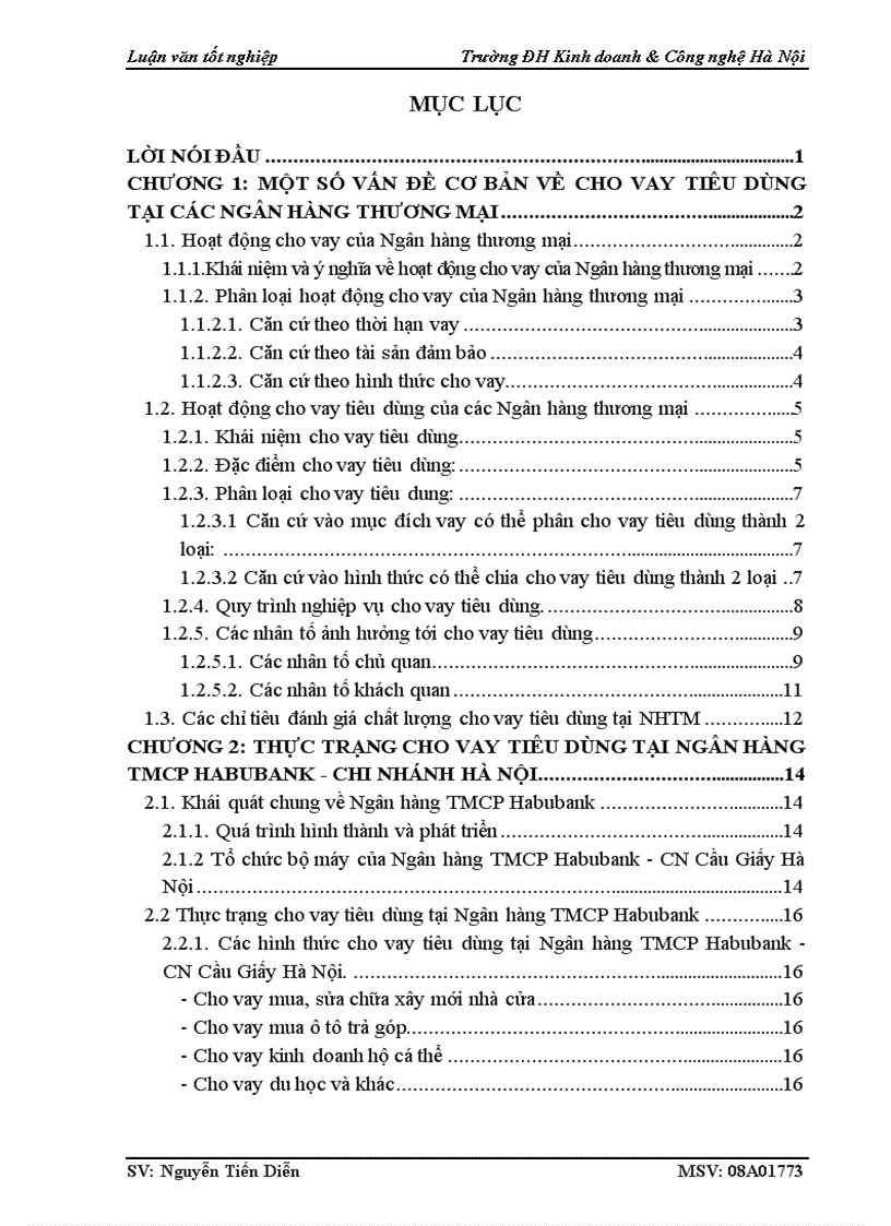 Giải pháp nâng cao chất lượng tín dụng cho vay tiêu dùng tại Ngân hàng TMCP Habubank CN Cầu Giấy Hà Nội 1