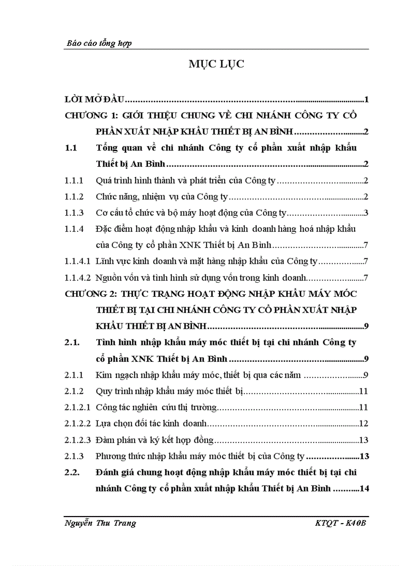 Một số giải pháp góp phần hoàn thiện hoạt động nhập khẩu máy móc thiết bị tại chi nhánh Công ty cổ phần XNK Thiết bị An Bình