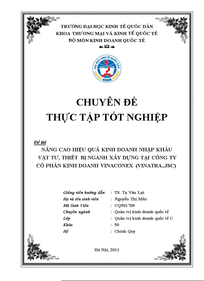 Nâng cao hiệu quả kinh doanh nhập khẩu vật tư thiết bị ngành xây dựng tại công ty cổ phần kinh doanh Vinaconex Vinatra JSC