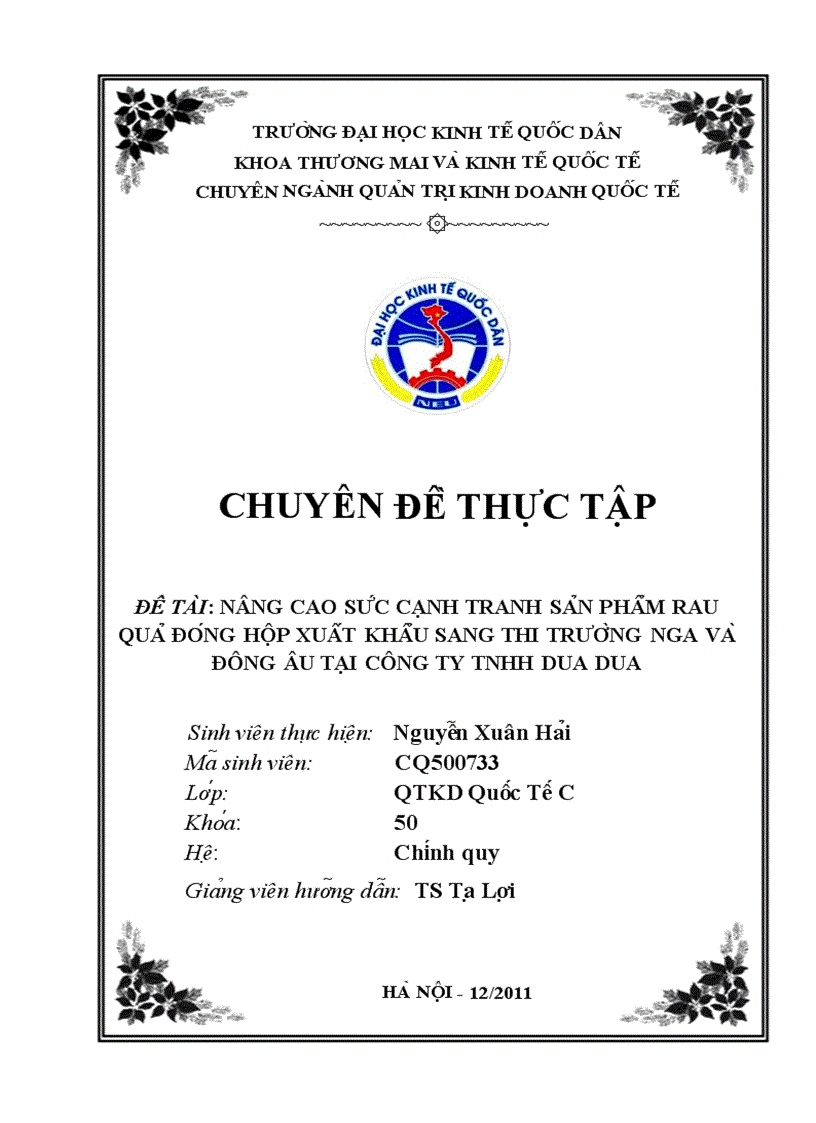 Nâng cao sức cạnh tranh sản phẩm rau quả đóng hộp suất khẩu sang thị trường Nga và Đông Âu tại công ty TNHH Dua Dua