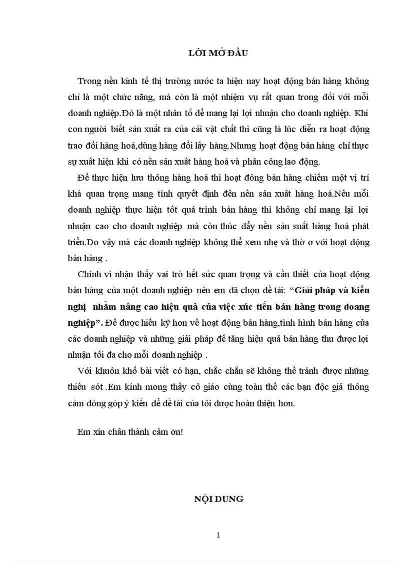 Giải pháp và kiến nghị nhằm nâng cao hiệu quả của việc xúc tiến bán hàng trong doang nghiệp