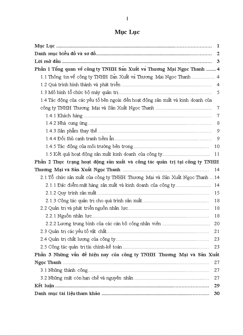 Thực trạng hoạt động sản xuất và quản trị tại công ty TNHH Thương Mại và Sản Xuất Ngọc Thanh