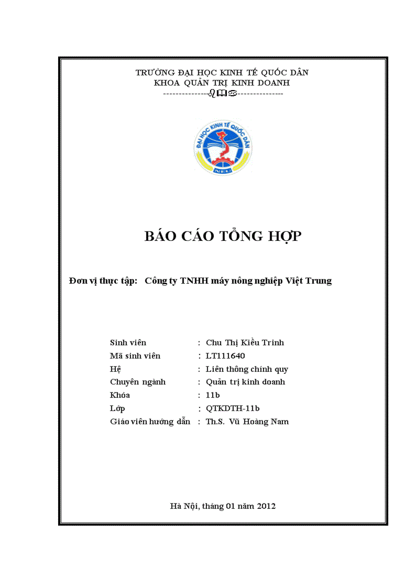 Báo cáo tổng hợp tại công ty TNHH máy nông nghiệp Việt Trung