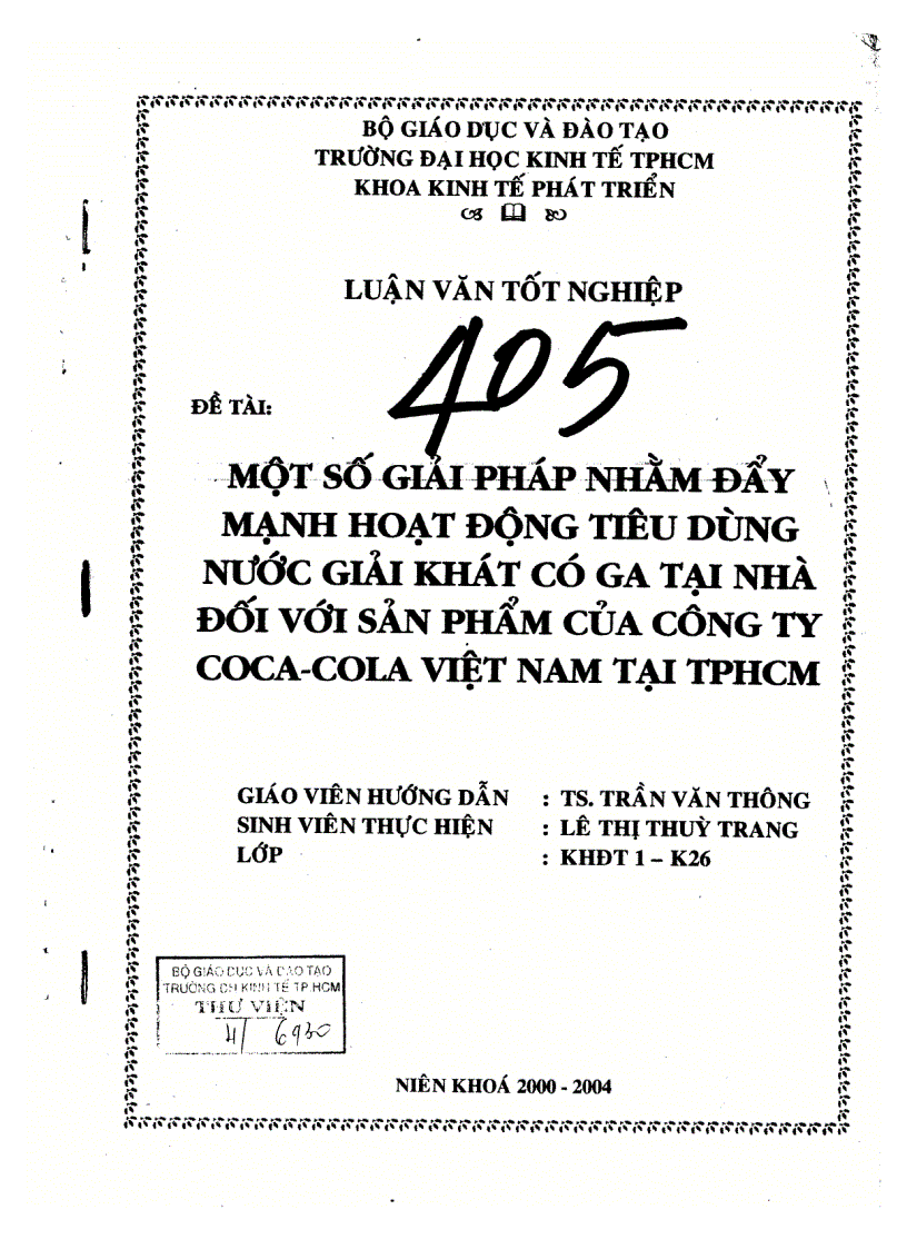 Một số giải pháp nhằm đẩy mạnh hoạt động tiêu dùng nước giải khát có ga tại nhà đối với sản phẩm của công ty CocaCola Việt Nam tại TP HXM