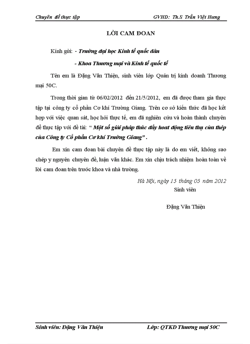 Một số giải pháp thúc đẩy hoat động tiêu thụ cửa thép của Công ty Cổ phần Cơ khí Trường Giang