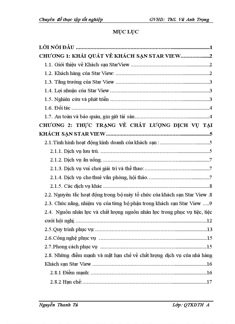 Một số giải pháp nâng cao chất lượng dịch vụ nhằm tăng khả năng cạnh tranh tại khách sạn star view