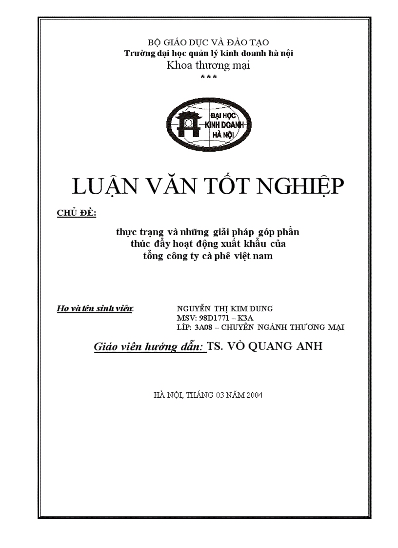 Thực trạng và những giải pháp góp phần thúc đẩy hoạt động xuất khẩu của tổng công ty trong thời gian tới