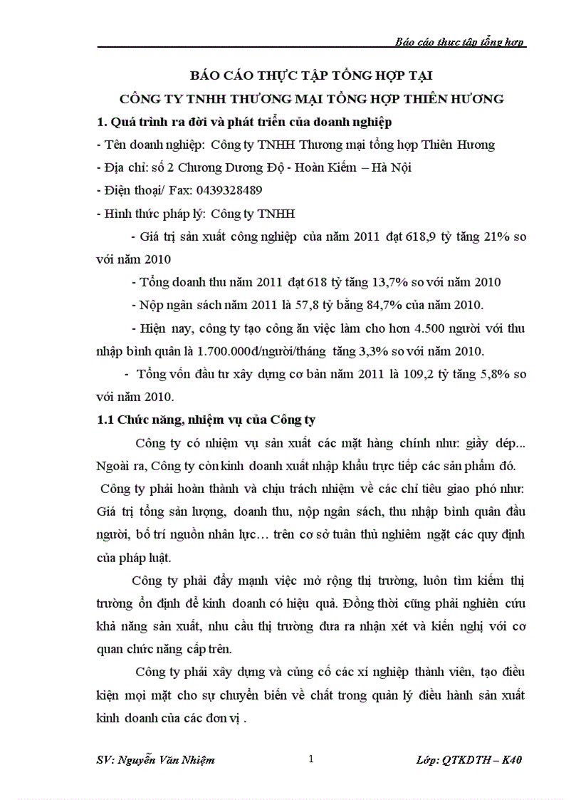 Báo cáo thực tập tổng hợp tại công ty tnhh thương mại tổng hợp thiên hương