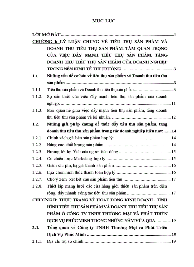 Các giải pháp tài chính chủ yếu để đẩy mạnh công tác tiêu thụ và tăng doanh thu tại Công Ty TNHH Thương Mại và Phát Triển Dịch vụ Phúc Minh