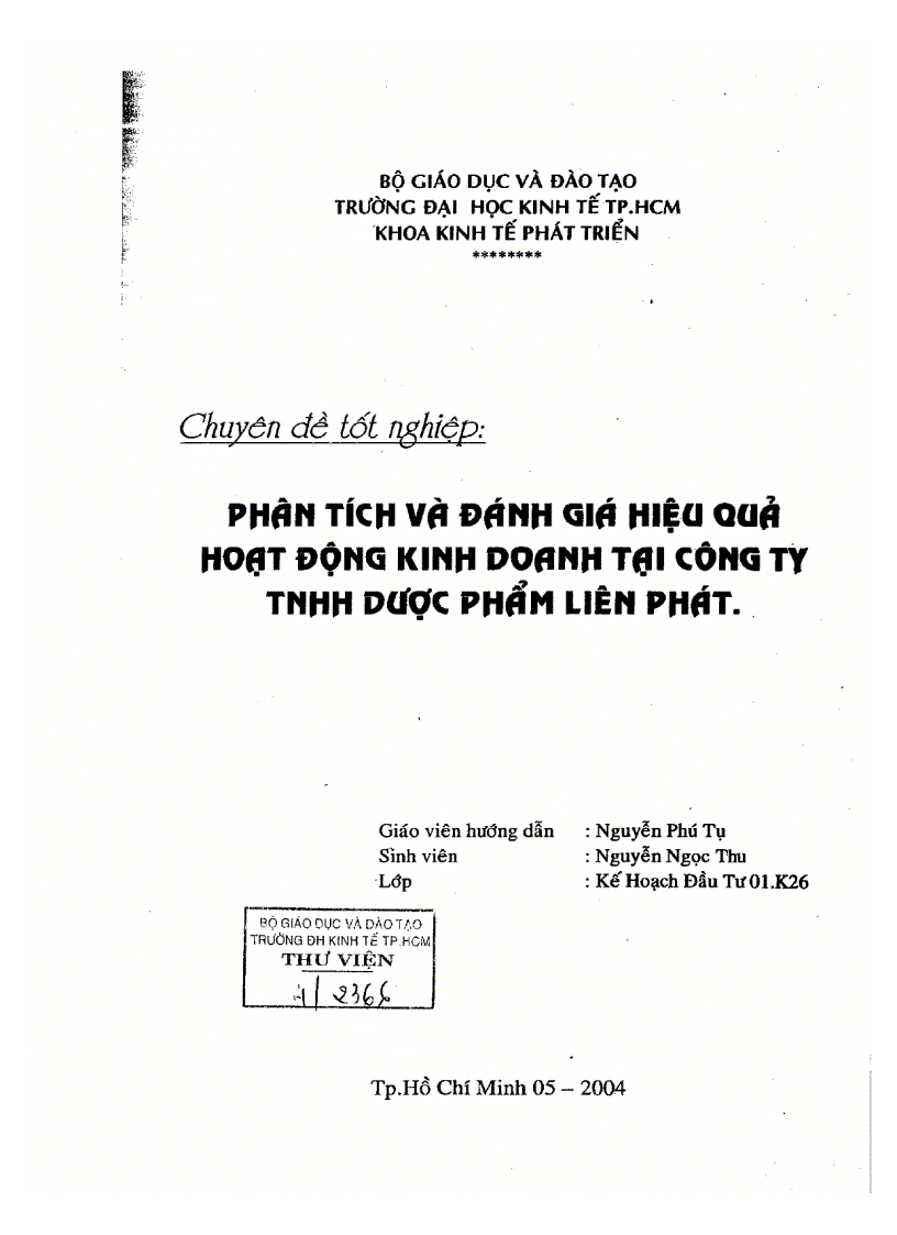 Phân tích và đánh giá hiệu quả hoạt động kinh doanh tại Công ty TNHH dược phẩm Liên Phát