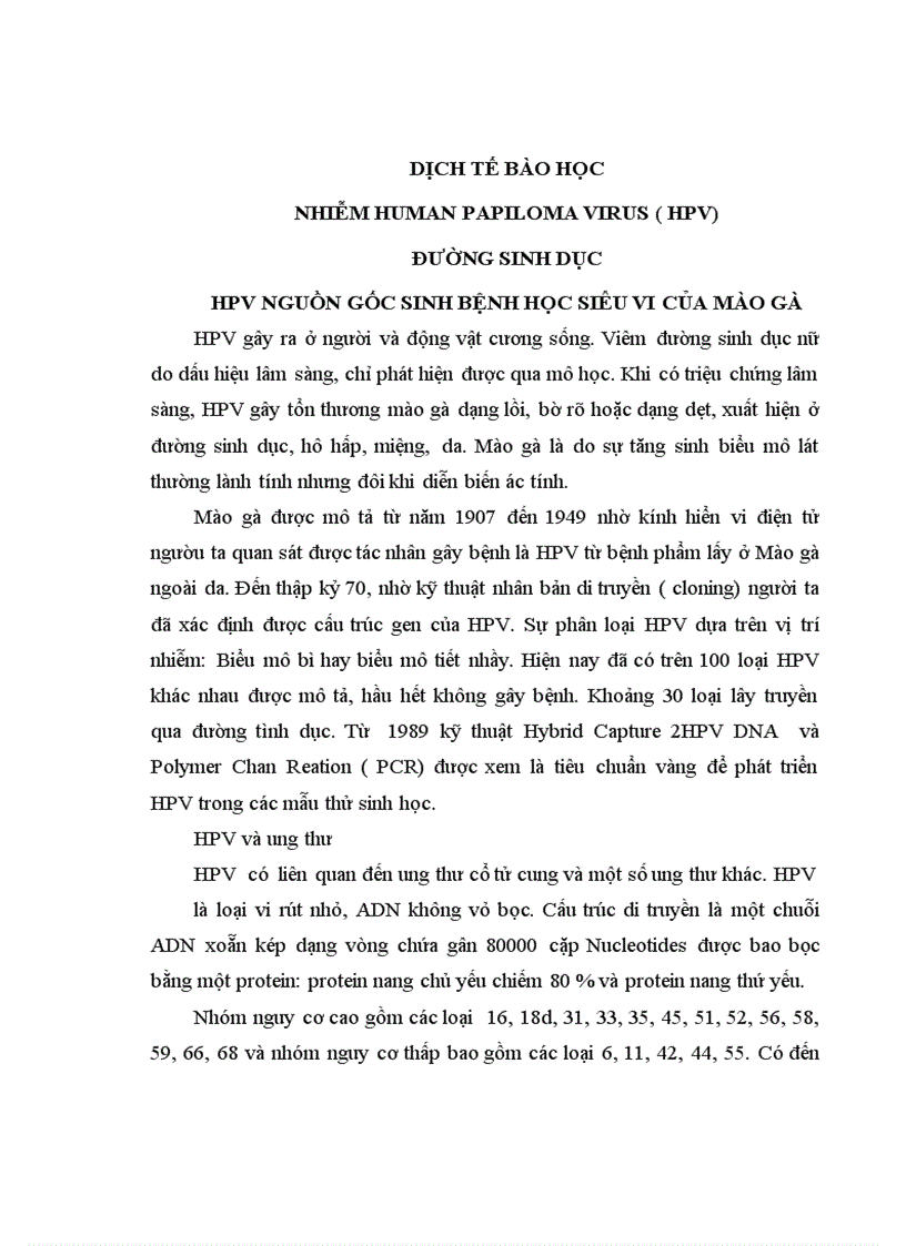Dịch tế bào học nhiễm human papiloma virus hpv đường sinh dục hpv nguồn gốc sinh bệnh học siêu vi của mào gà