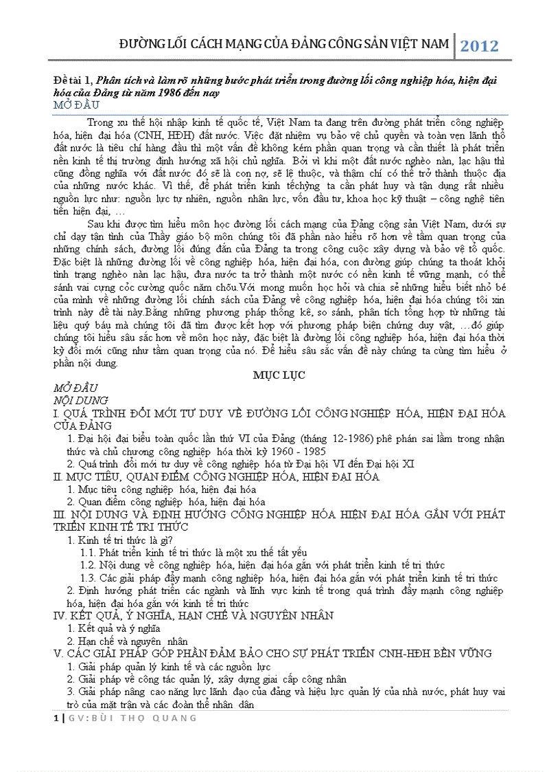 Phân tích và làm rõ những bước phát triển trong đường lối công nghiệp hóa hiện đại hóa của Đảng từ năm 1986 đến nay 1