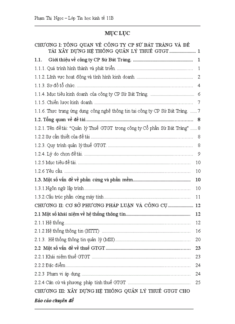 Xây dựng hệ thống quản lý thuế gtgt cho công ty cp sứ BÁT TRÀNG