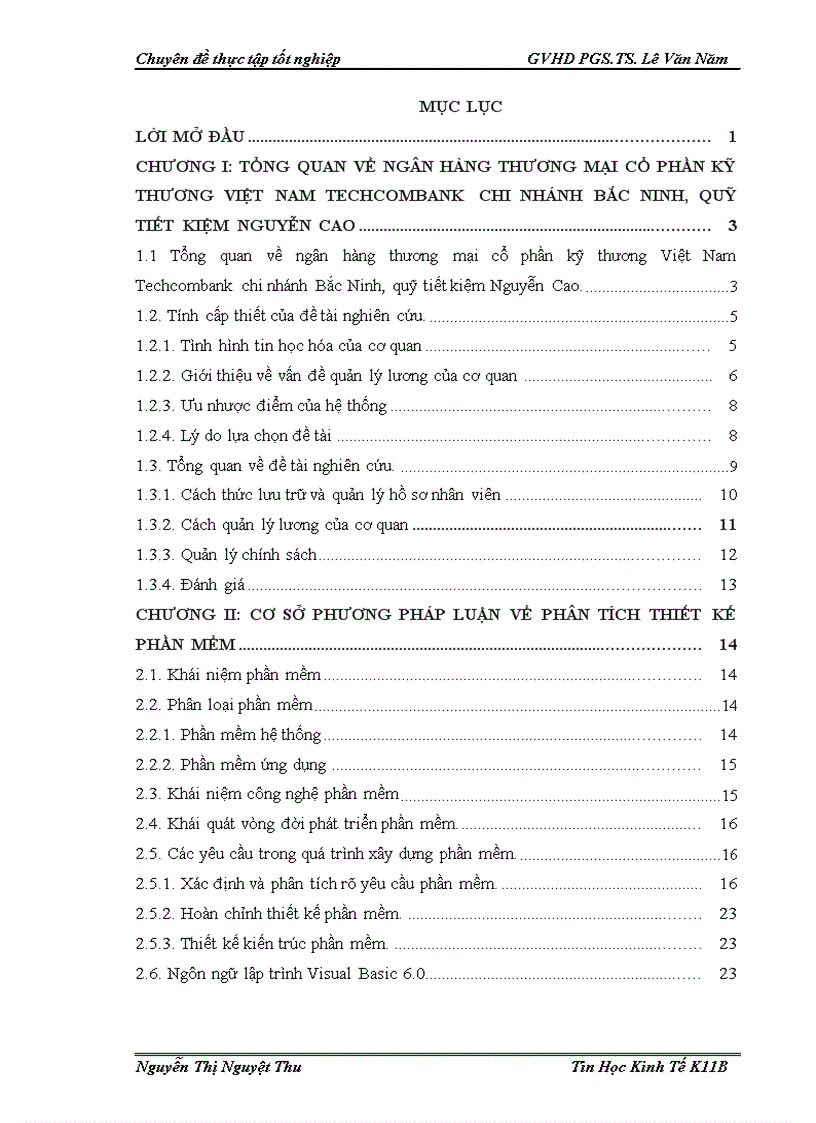Xây dựng phần mềm quản lý nhân sự tại Ngân hàng thương mại cổ phần kỹ thương Việt Nam Techcombank chi nhánh Bắc Ninh Quỹ Tiết kiệm Nguyễn Cao