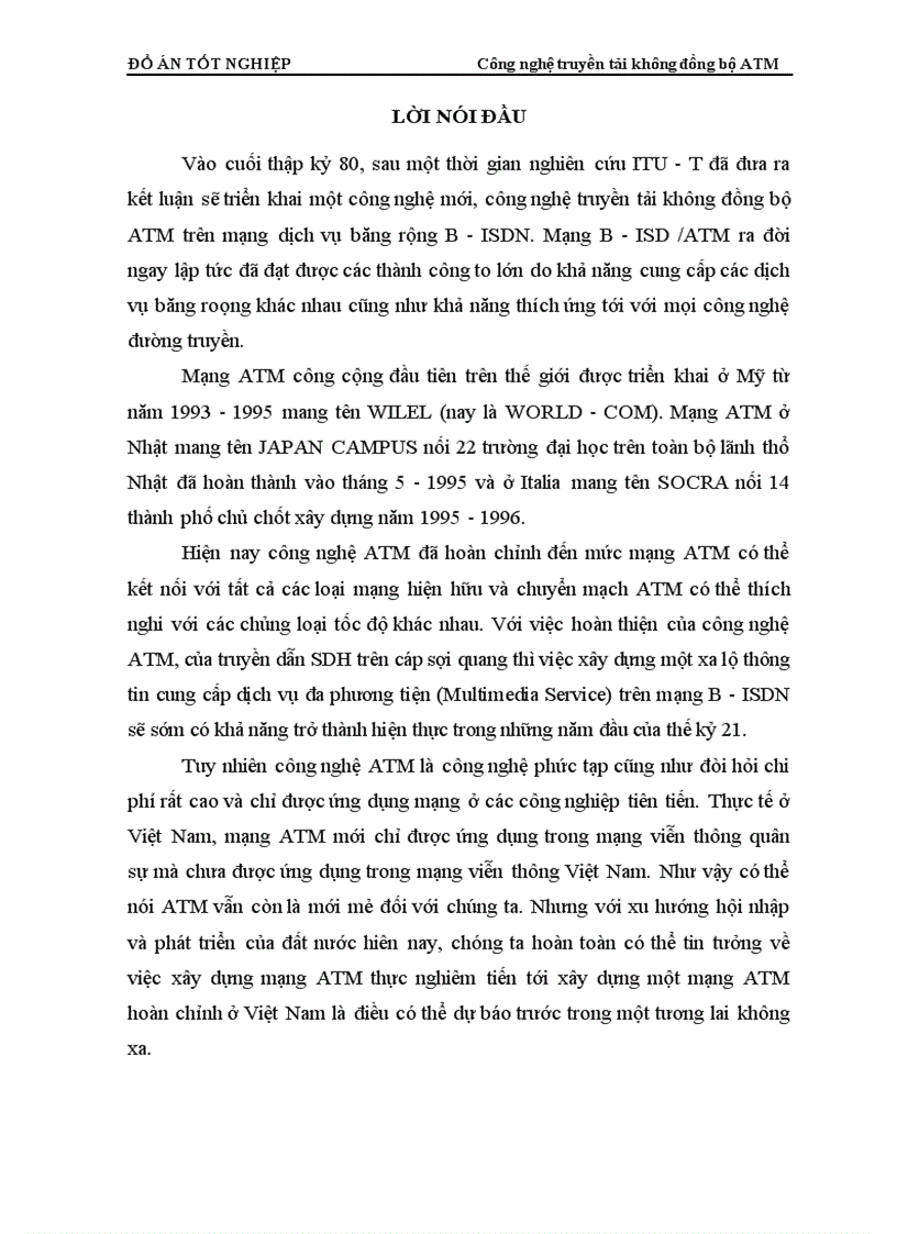 Công nghệ truyền tải không đồng bộ ATM và khả năng ứng dụng truyền thoại có phân bố băng thông động trên ATM