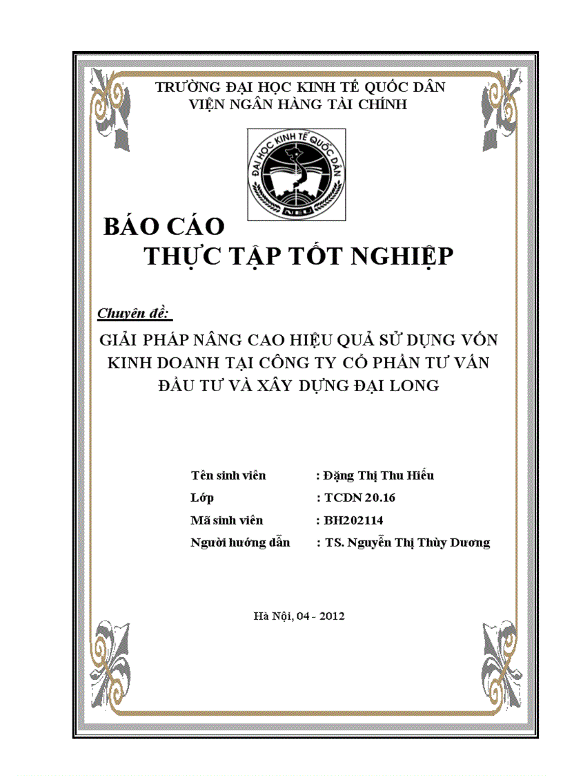 Giải pháp nâng cao hiệu quả sử dụng vốn kinh doanh tại Công ty Cổ phần tư vấn đầu tư và xây dựng Đại Long