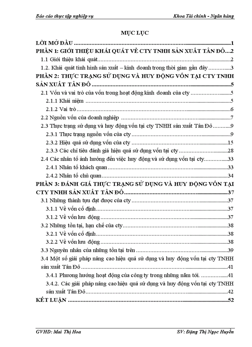 Thực trạng và giải pháp nhằm nâng cao việc sử dụng và huy động vốn tại cty TNHH sản xuất Tân Đô 1