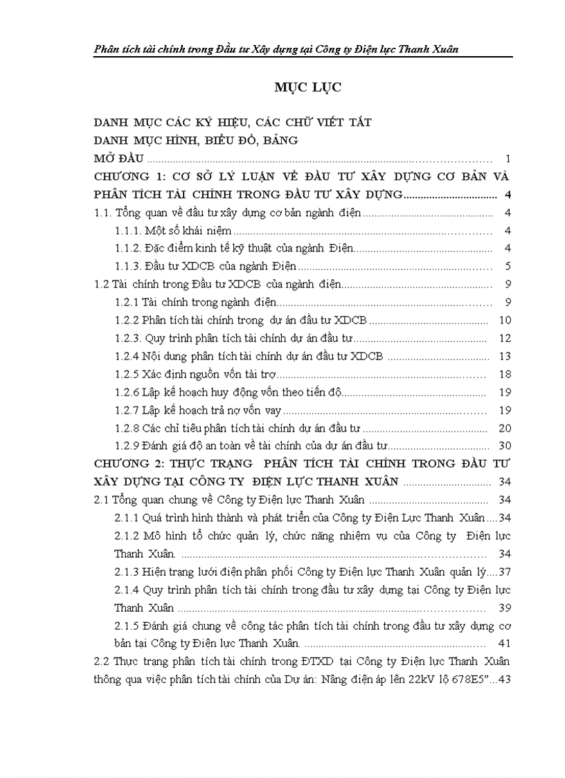 Phân tích tài chính trong Đầu tư Xây dựng tại Công ty Điện lực Thanh Xuân 1