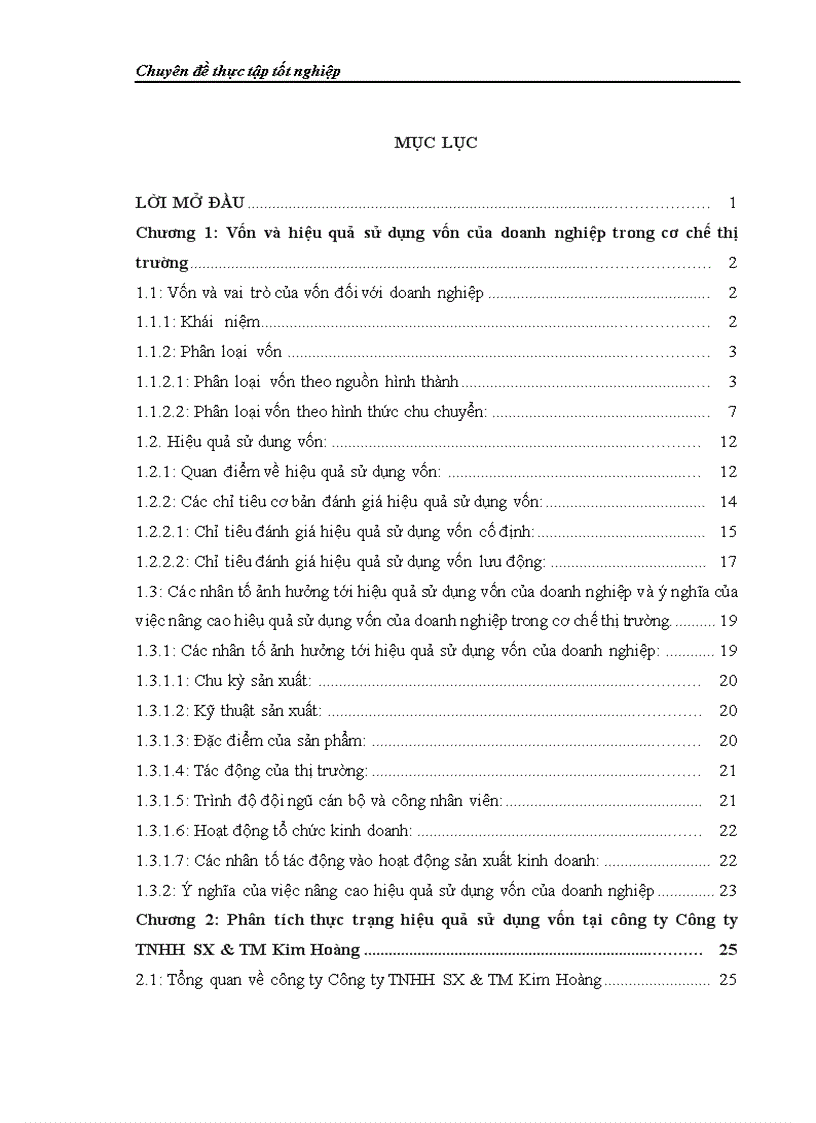 Giải pháp nâng cao hiệu quả sử dụng vốn tại công ty TNHH SX TM Kim Hoàng 1