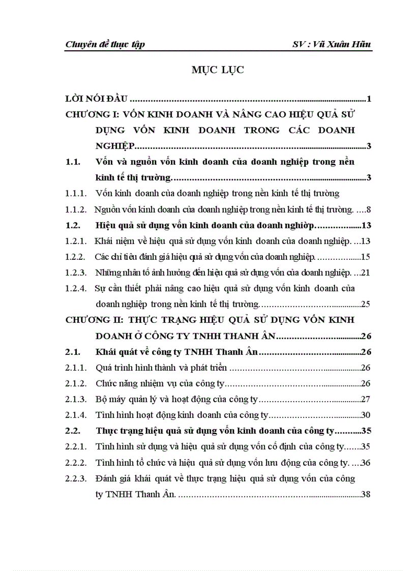 Nâng cao hiệu quả sử dụng vốn tại công ty TNHH Thanh Ân