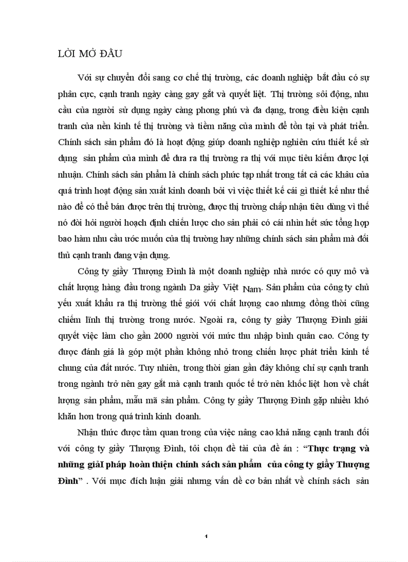 Thực trạng và những giảI pháp hoàn thiện chính sách sản phẩm của công ty giầy Thượng ĐìnhThực trạng và những giảI pháp hoàn thiện chính sách sản phẩm của công ty giầy Thượng Đình