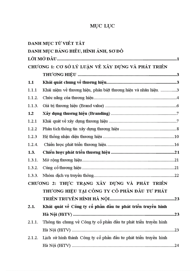Thực trạng xây dựng và phát triển thương hiệu tại công ty cổ phần đầu tư phát triển truyền hình hà nội
