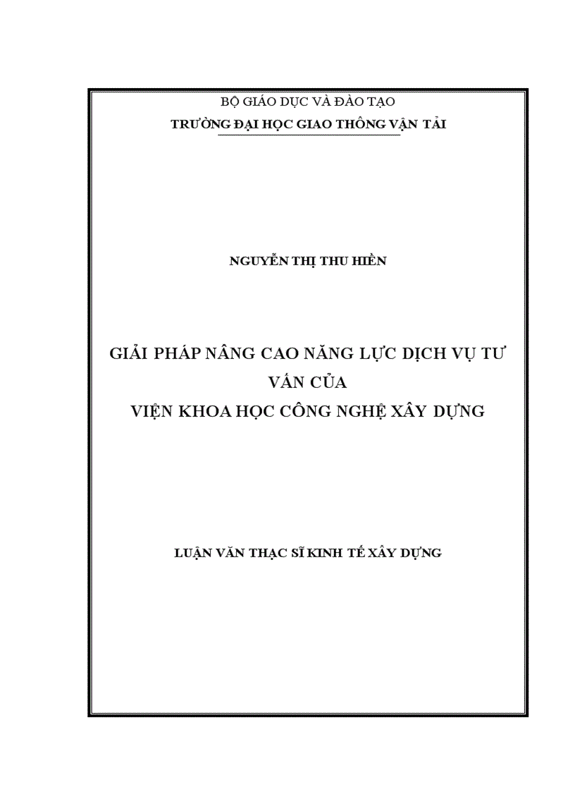 Giải pháp nâng cao năng lực dịch vụ tư vấn của Viện khoa học công nghệ xây dựng