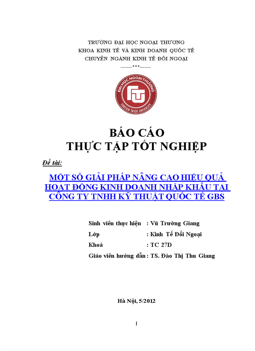 Một số giải pháp nâng cao hiệu quả hoạt động kinh doanh nhập khẩu tại công ty tnhh kỹ thuật quốc tế gbs 1