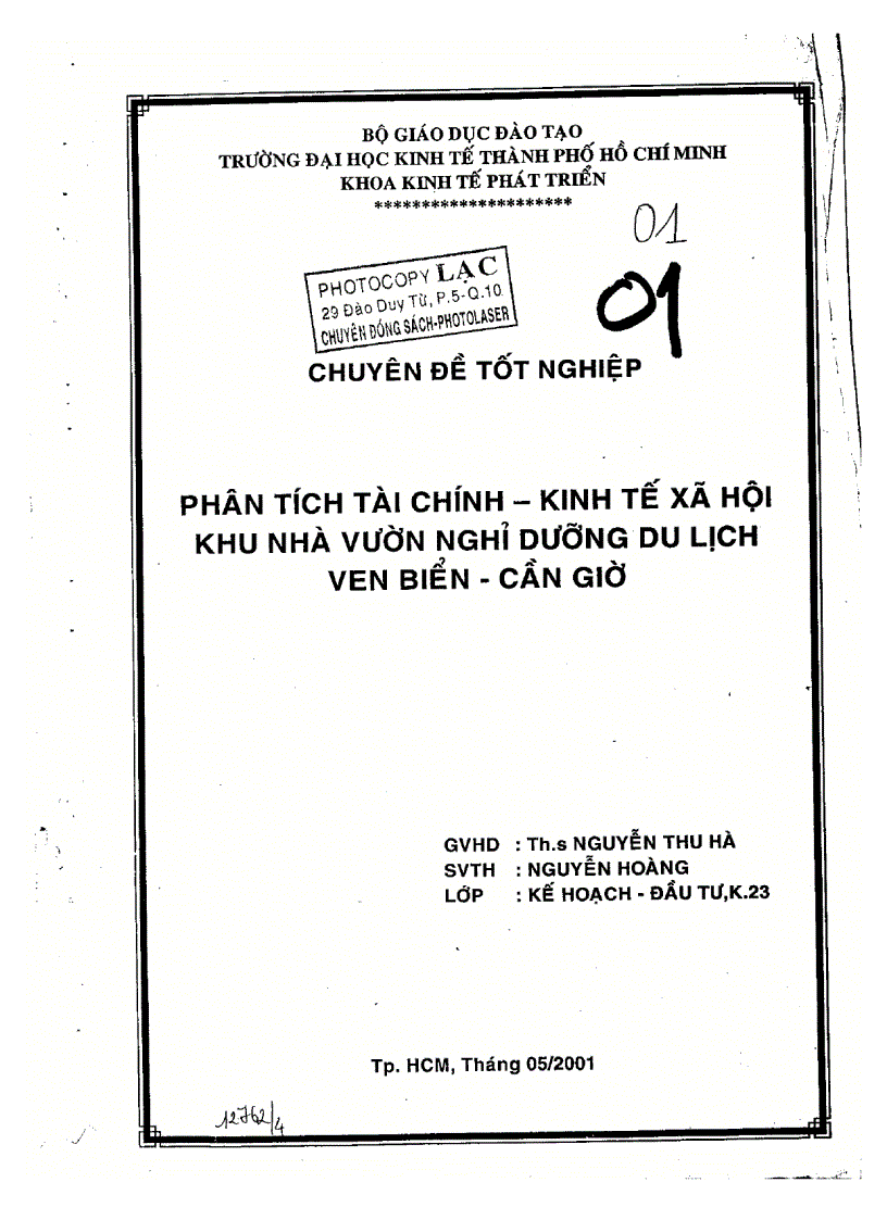 Phân tích tài chính kinh tế xã hội khu nhà vườn nghỉ dưỡng du lịch ven biển Cần Giờ