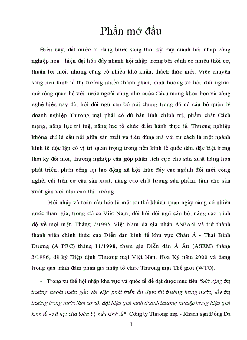 Thực trạng cán bộ và công tác cán bộ ở Công ty Thương mại Khách sạn Đống Đa