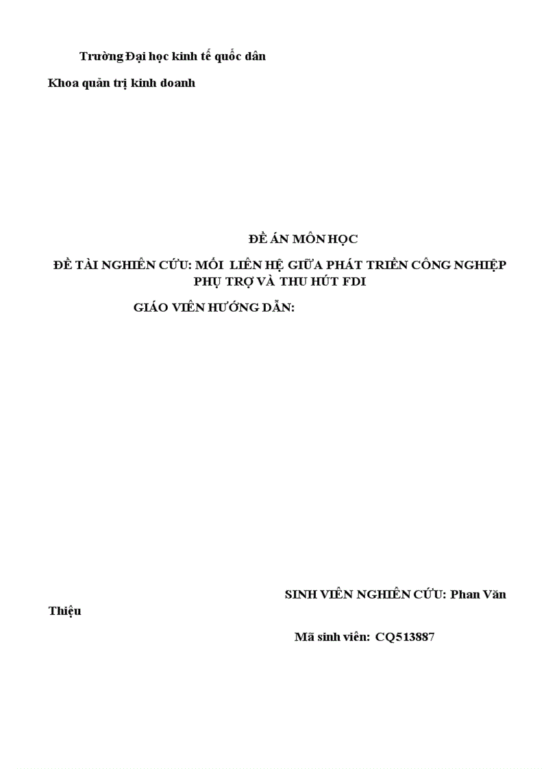 Mối liên hệ giữa phát triển công nghiệp phụ trợ và thu hút FDI