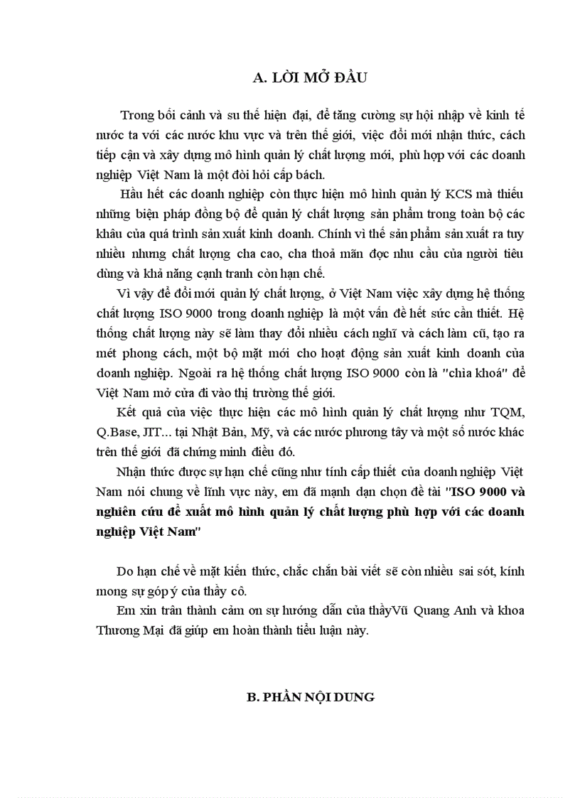 ISO 9000 và nghiên cứu đề xuất mô hình quản lý chất lượng phù hợp với các doanh nghiệp Việt Nam 4