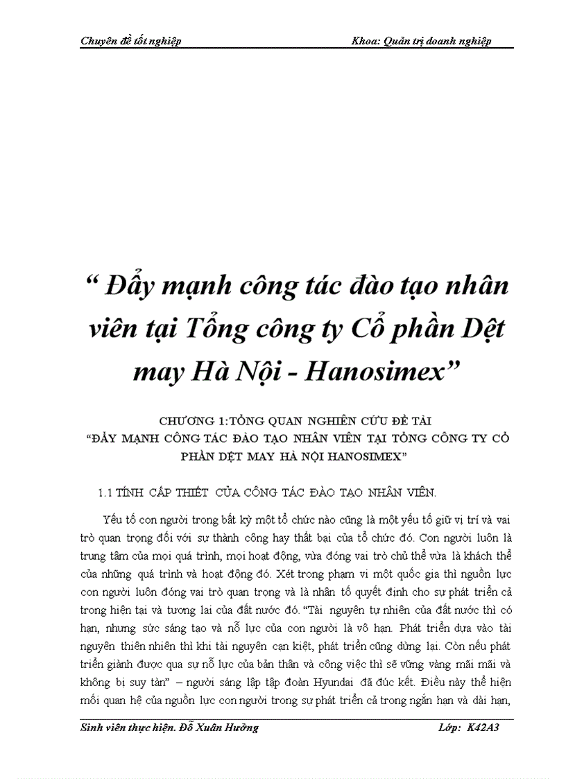 Đẩy mạnh công tác đào tạo nhân viên tại Tổng công ty Cổ phần Dệt may Hà Nội Hanosimex 3