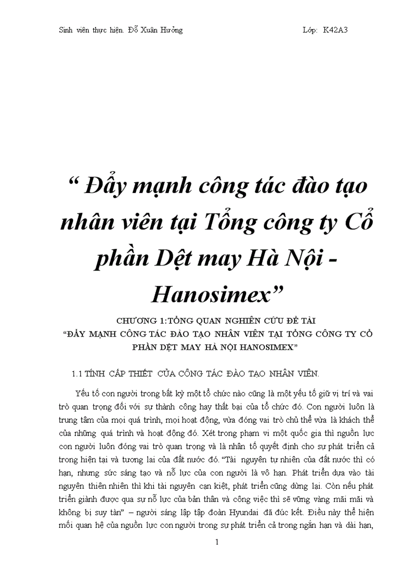 Đẩy mạnh công tác đào tạo nhân viên tại Tổng công ty Cổ phần Dệt may Hà Nội Hanosimex 4