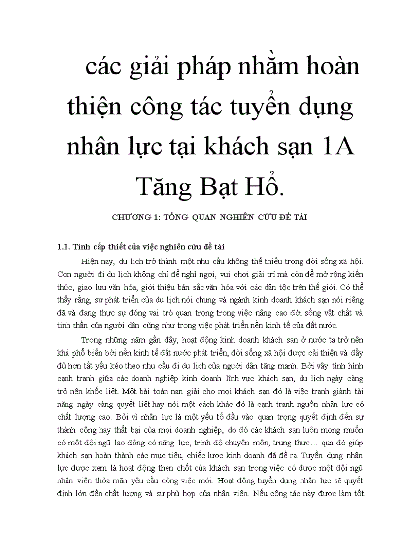 Tác tuyển dụng nhân lực tại khách sạn 1A Tăng Bạt các giải pháp nhằm hoàn thiện công Hổ