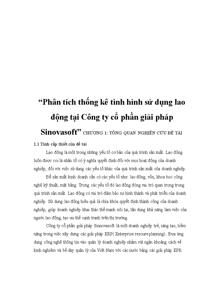 Phân tích thống kê tình hình sử dụng lao động tại Công ty cổ phần giải pháp Sinovasoft