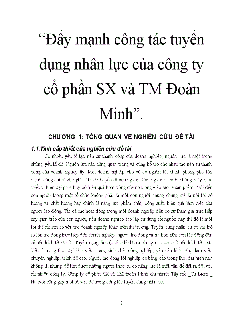 Đẩy mạnh công tác tuyển dụng nhân lực của công ty cổ phần SX và TM Đoàn Minh