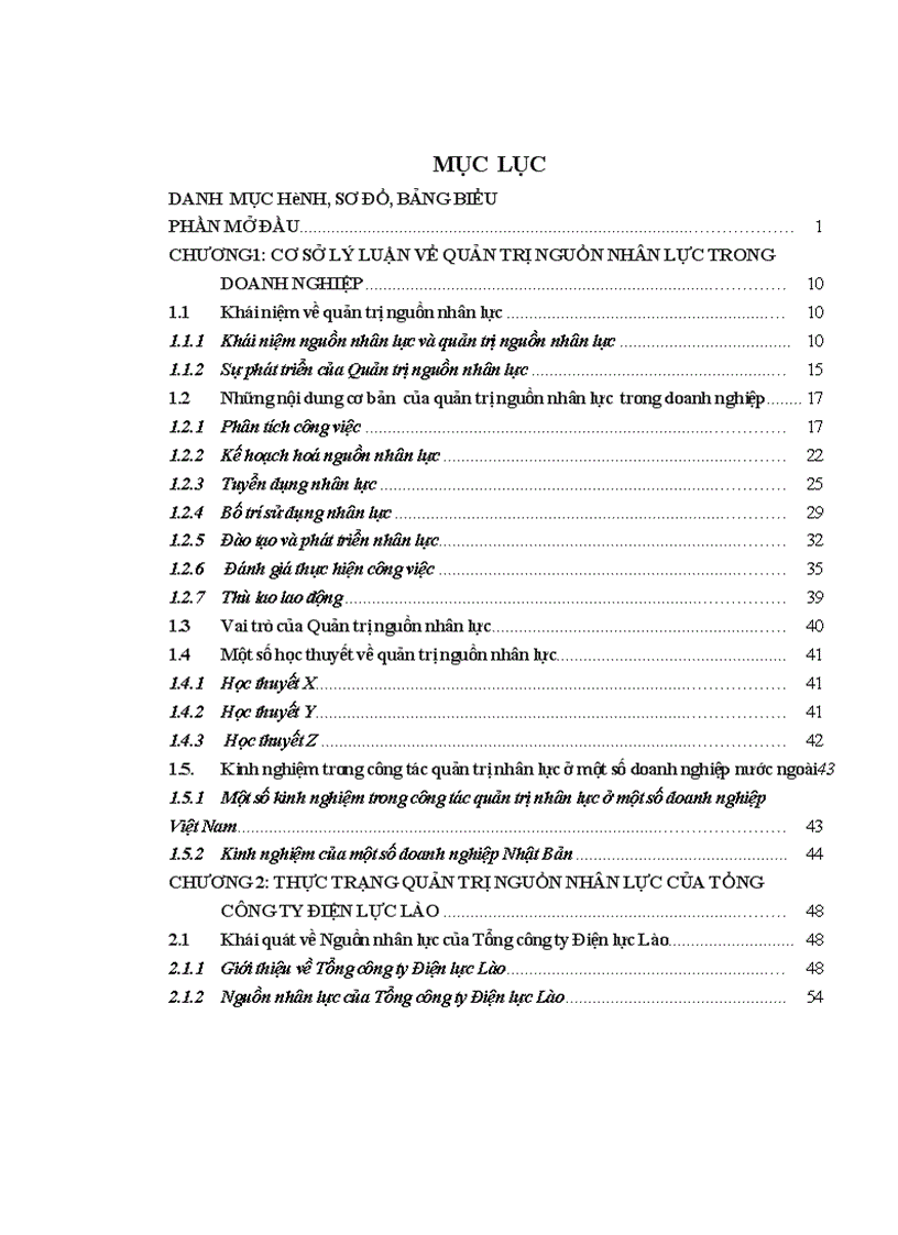 Quản trị nguồn nhân lực ở TCT Điện lực CHDCND Lào Lý luận thực tiễn và giải pháp