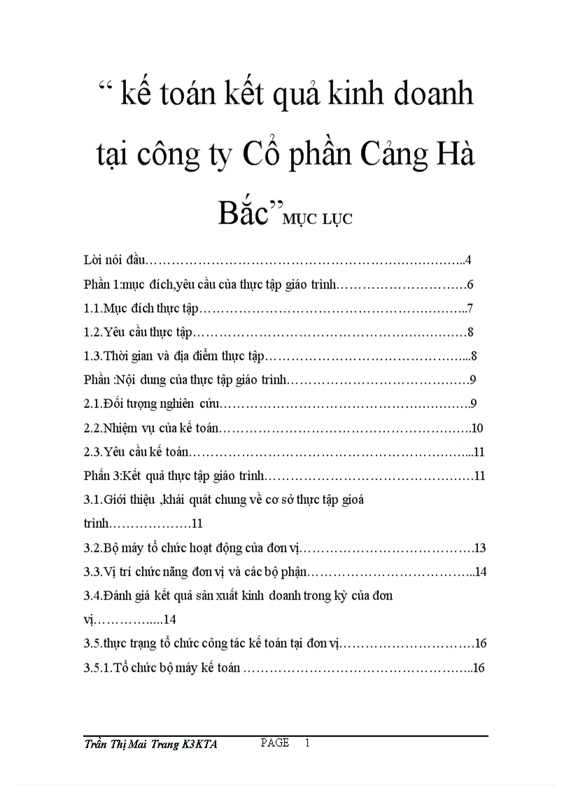 Kế toán kết quả kinh doanh tại công ty Cổ phần Cảng Hà Bắc 1