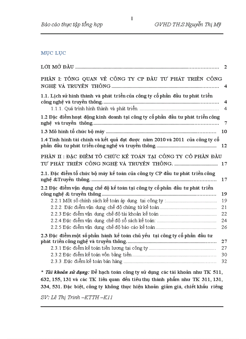 Báo cáo tổng hợp tại công ty CP đầu tư phát triển công nghệ Truyền thông