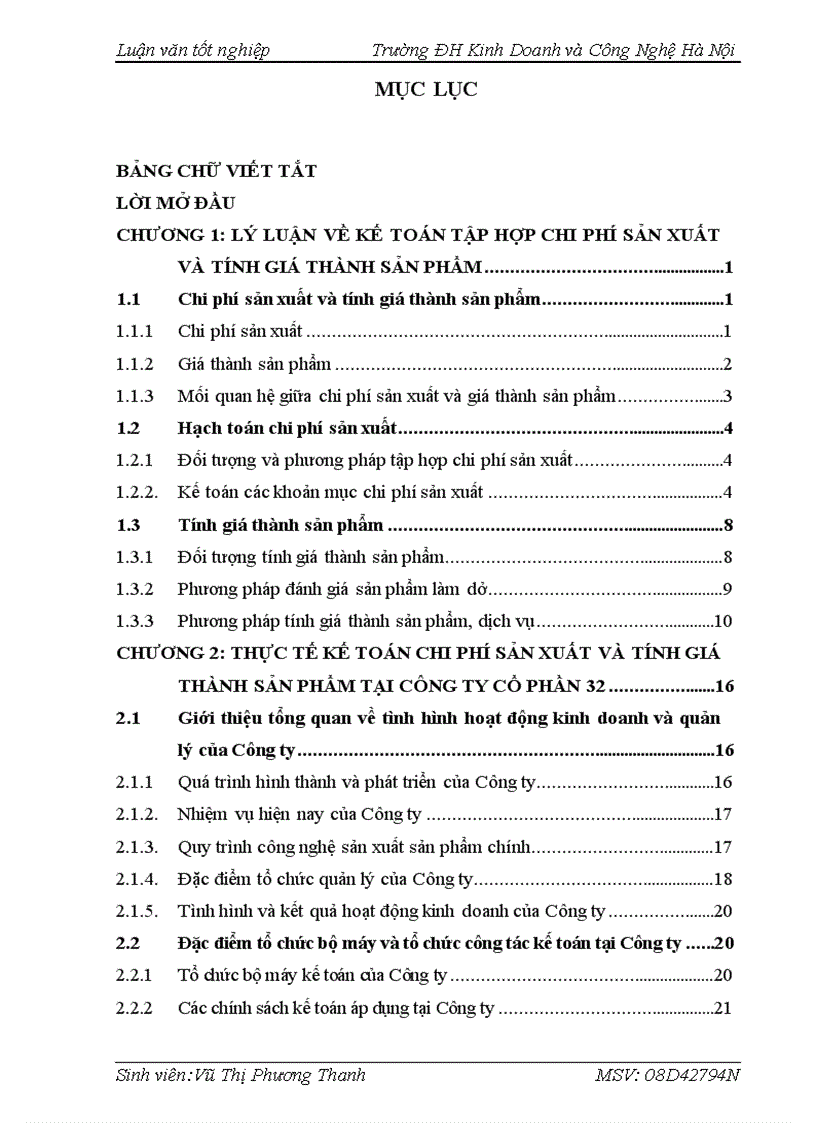 Thực tế kế toán chi phí sản xuất và tính giá thành sản phẩm tại công ty cổ phần 32