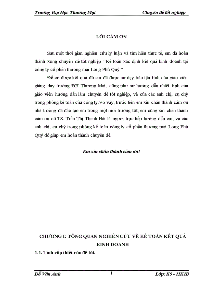 Kế toán xác định kết quả kinh doanh tại công ty cổ phần thương mại Long Phú Quý