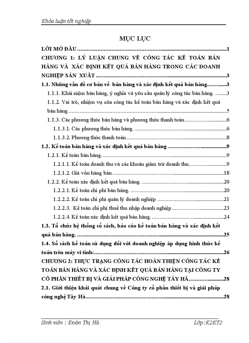 KẾ TOÁN BÁN HÀNG VÀ XÁC ĐỊNH KẾT QUẢ BÁN HÀNG tại Công ty CỔ PHẦN THIẾT BỊ VÀ GIẢI PHÁP CễNG NGHỆ TÂY HÀ