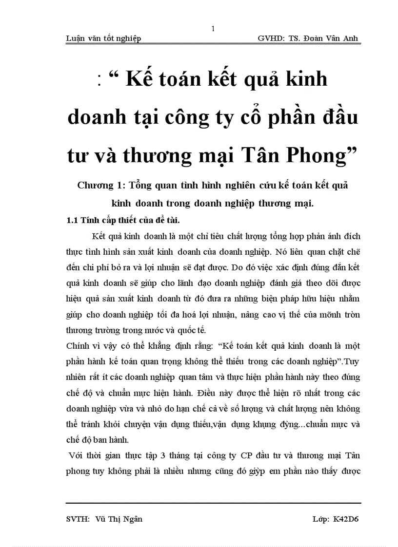 Kế toán kết quả kinh doanh tại công ty cổ phần đầu tư và thương mại Tân Phong