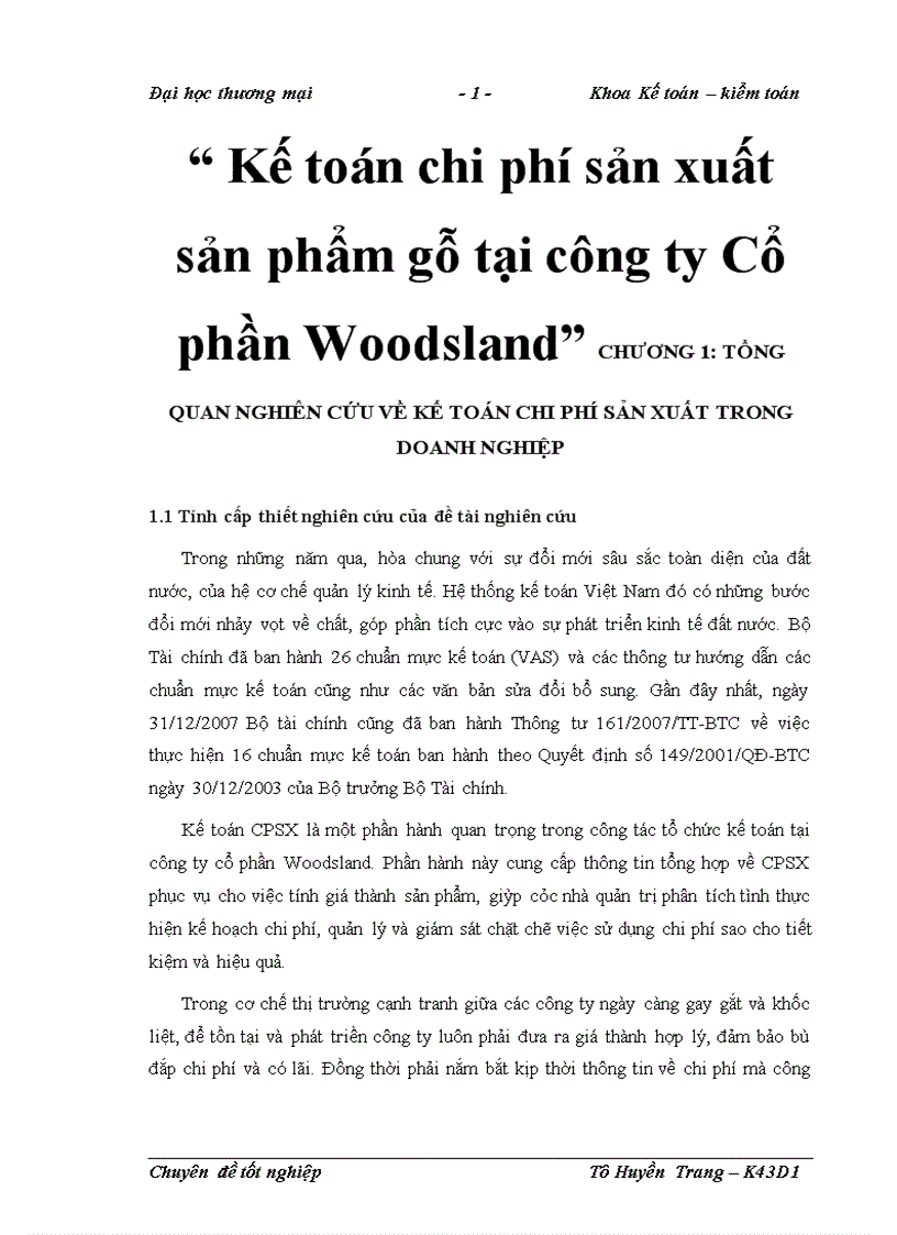 Kế toán chi phí sản xuất sản phẩm gỗ tại công ty Cổ phần Woodsland