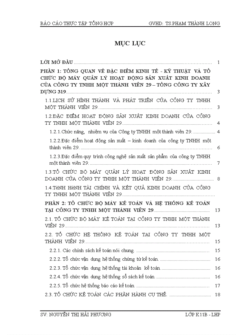 Tổ chức bộ máy kế toán và hệ thống kế toán tại công ty tnhh một thành viên 29